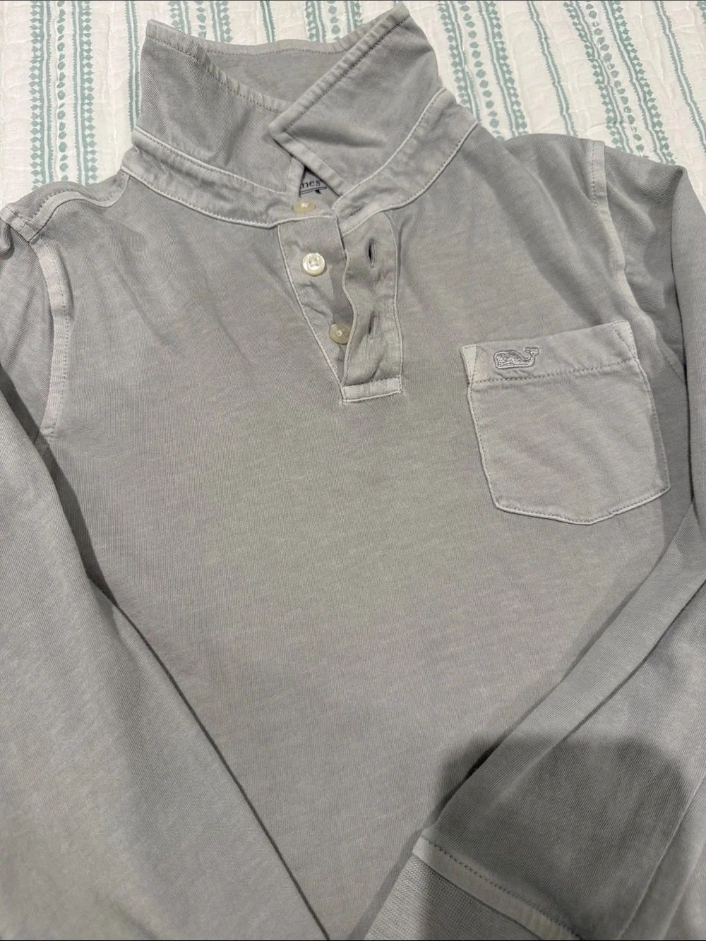 Vineyard Vines Kids Long Sleeve Polo in Light Gray